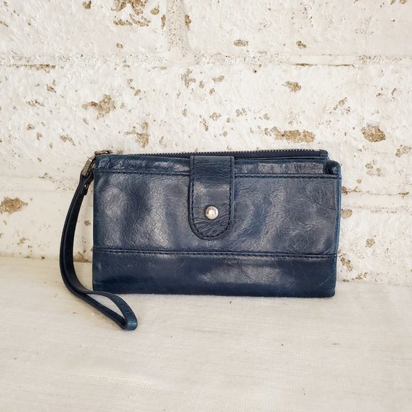 HOBO Handbags - Hobo | 7" Blue Leather Clutch Wallet | Floral Lining